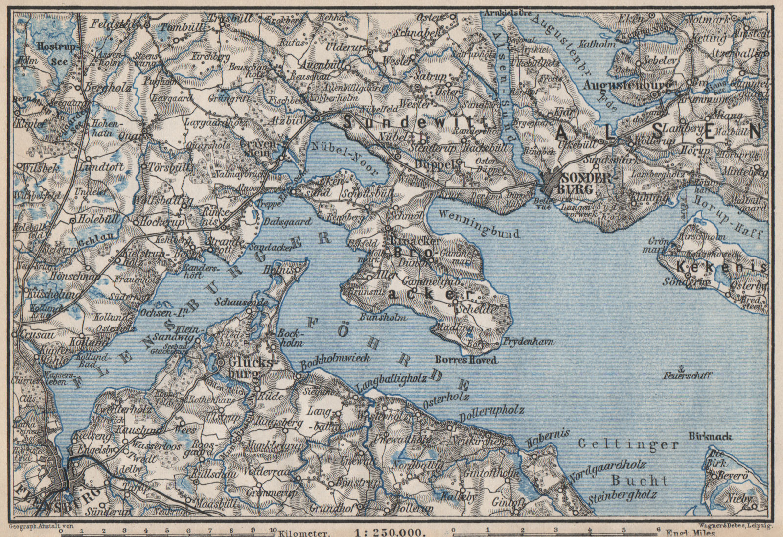 FLENSBURGER FÖRDE FLENSBORG FJORD/Firth. Sonderborg Schleswig-Holstein 1886 map